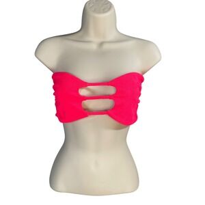 JMP The Label Bikini Top Womens Large Neon Pink Cut Out Bandeau Strapless Beach